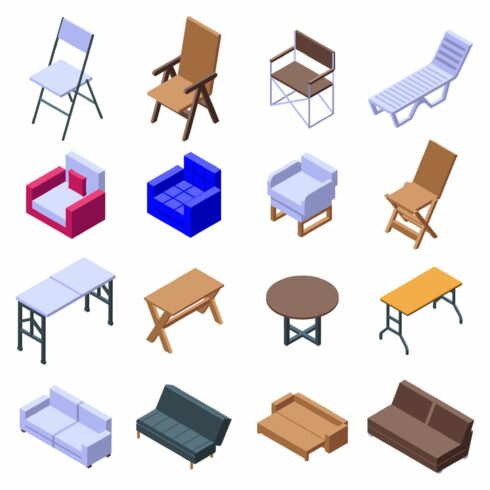 Folding furniture icons set cover image.