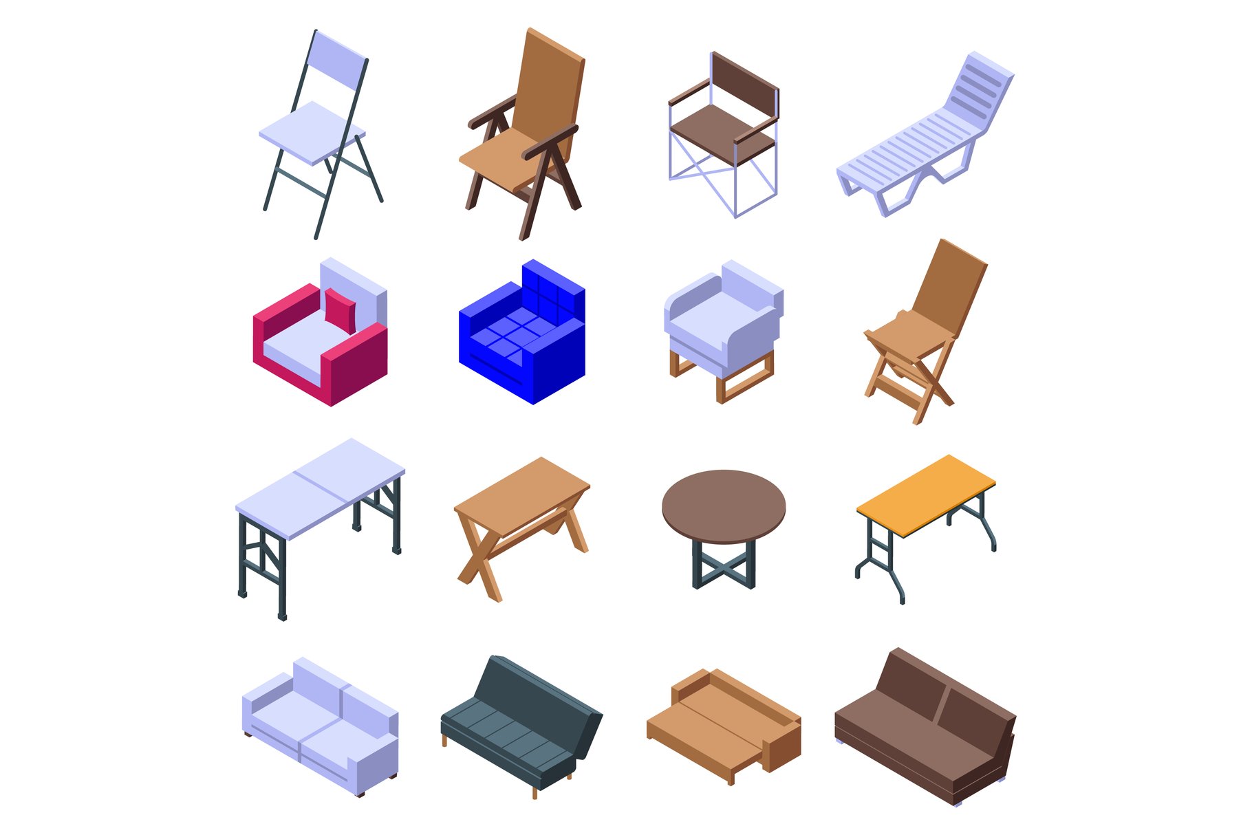 Folding furniture icons set cover image.