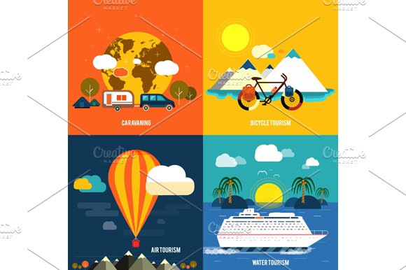 Icons set of traveling and planning cover image.