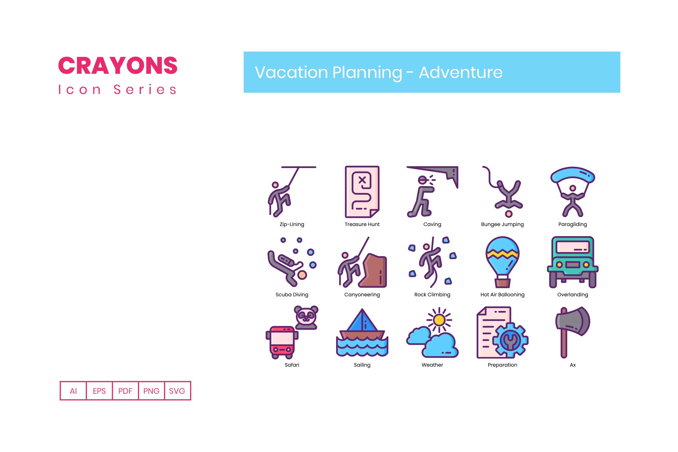 vacation planning adventure icons crayons cm 2 561