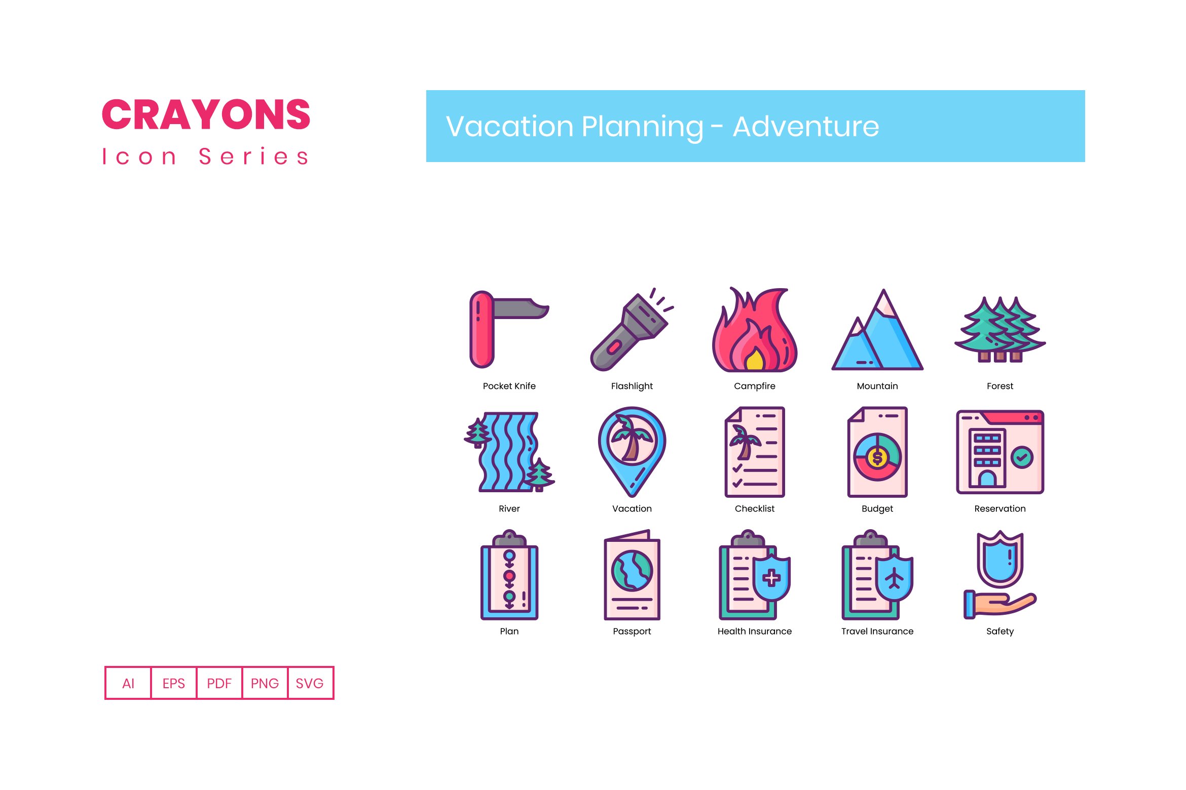 vacation planning adventure icons crayons cm 3 556