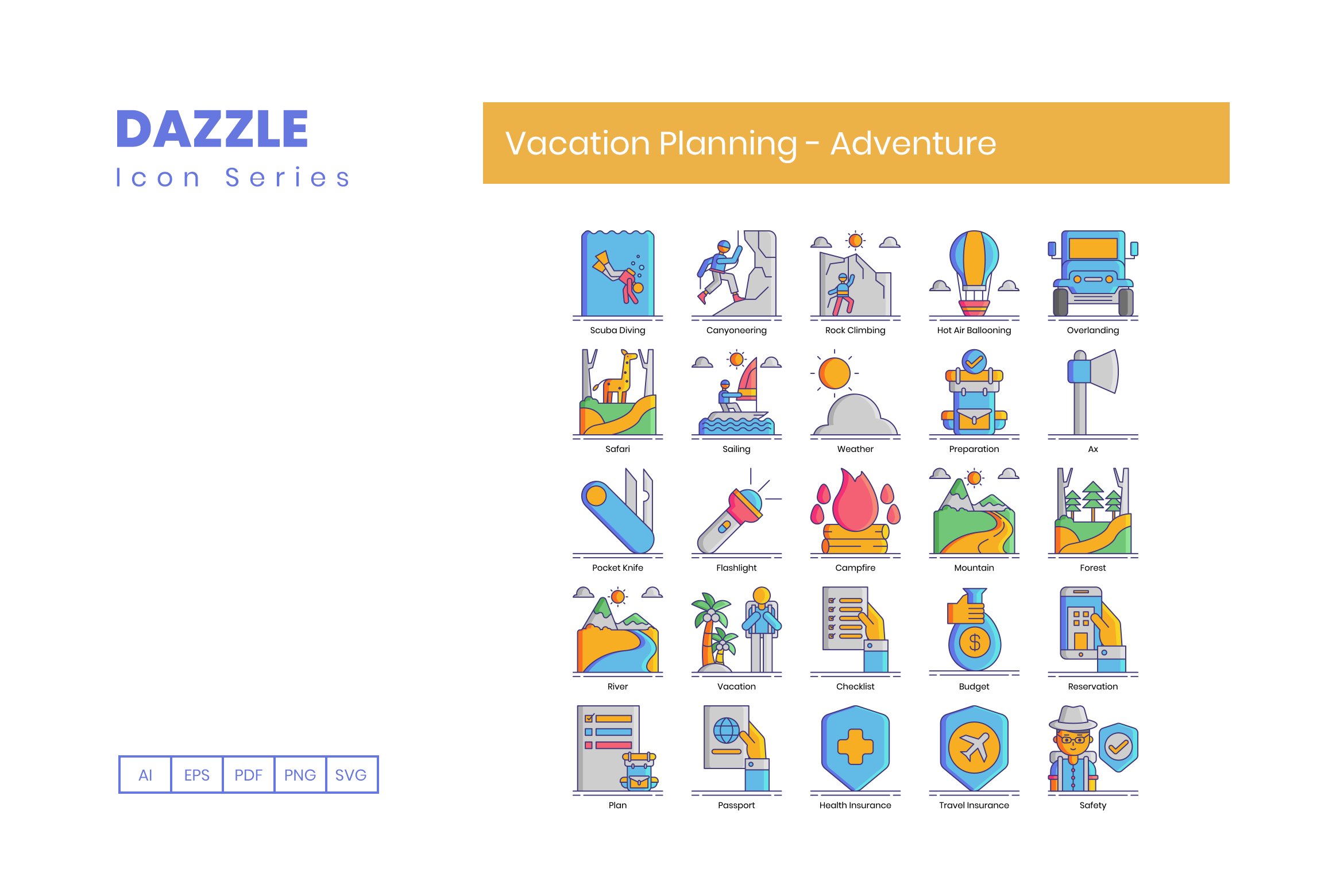 vacation planning adventure icons dazzle cm 2 243