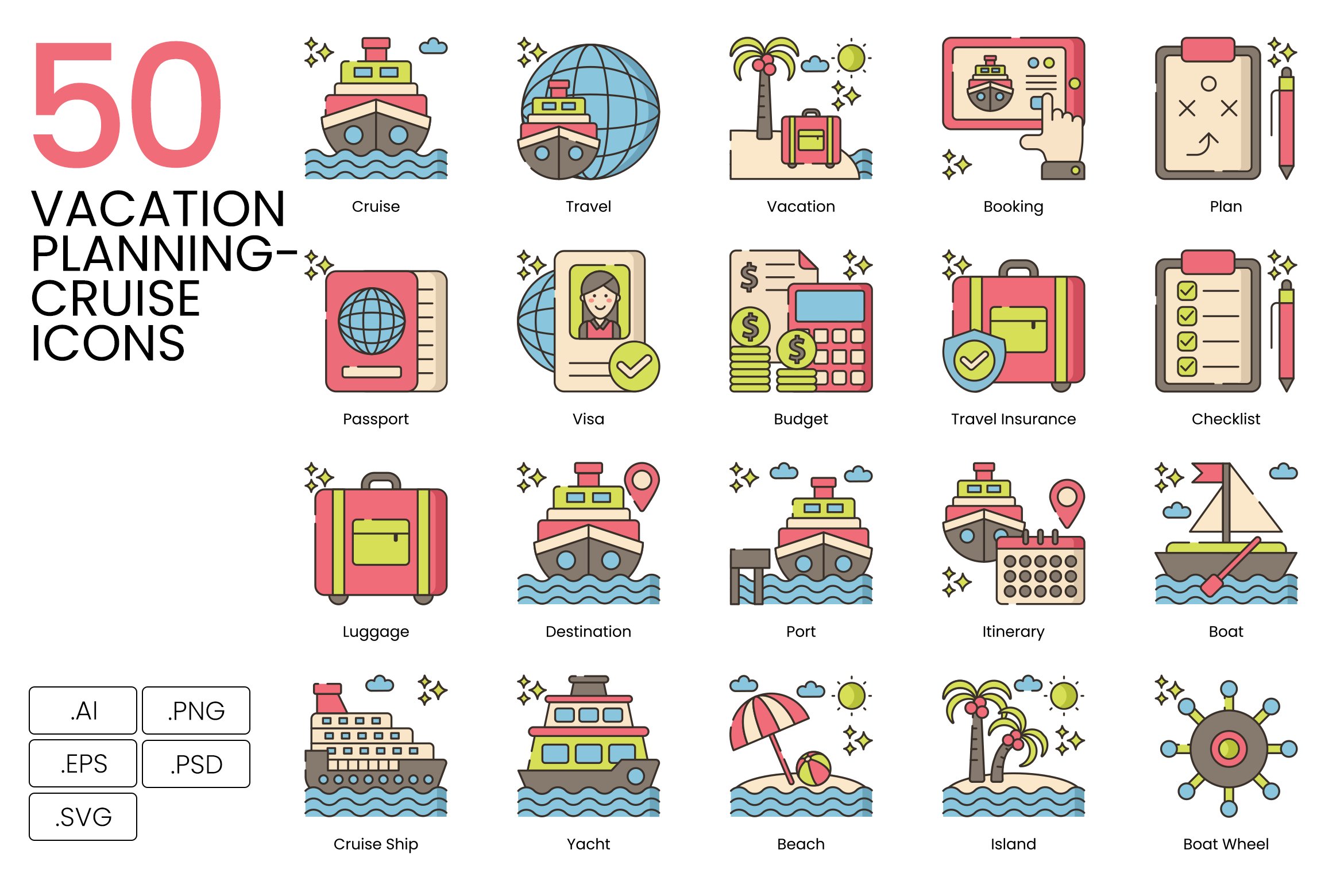 50 Vacation Planning - Cruise Icons cover image.