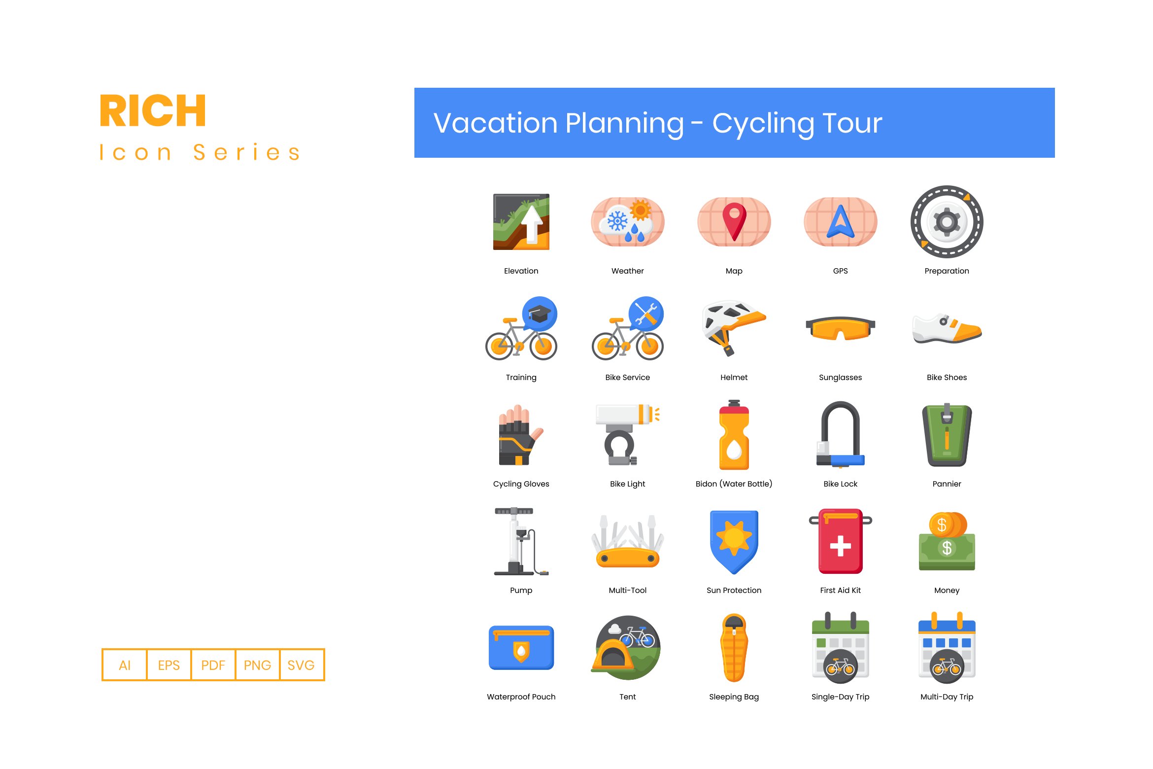 vacation planning icons cycling tour rich cm 2 225