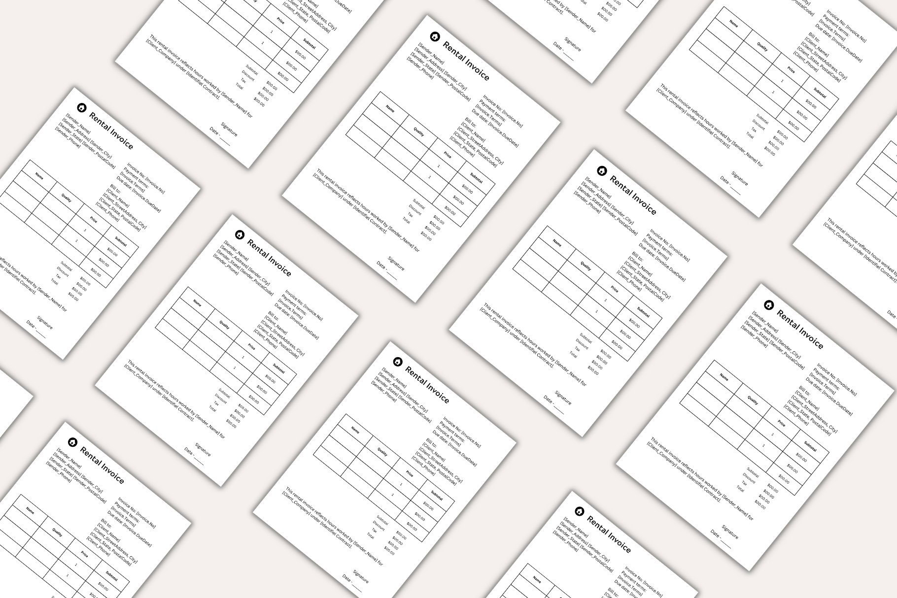 Monthly rent invoice template preview image.