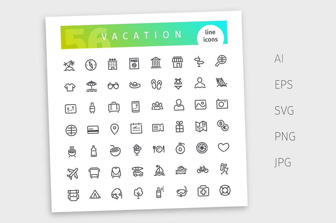 vacation line icons set4 578