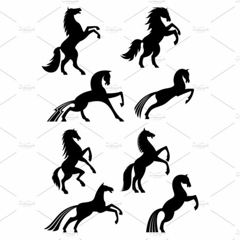 Horses heraldic silhouette vector icons cover image.