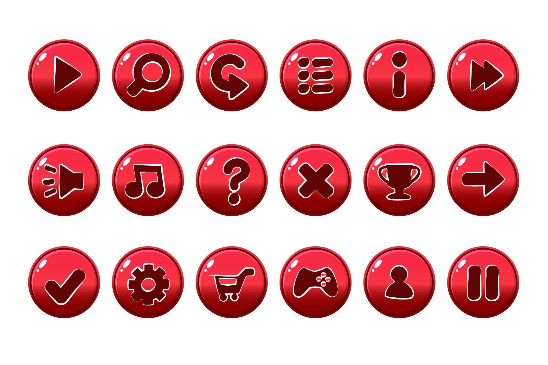 vector glossy red buttons for all kinds of casual cartoons elements for games assets 520