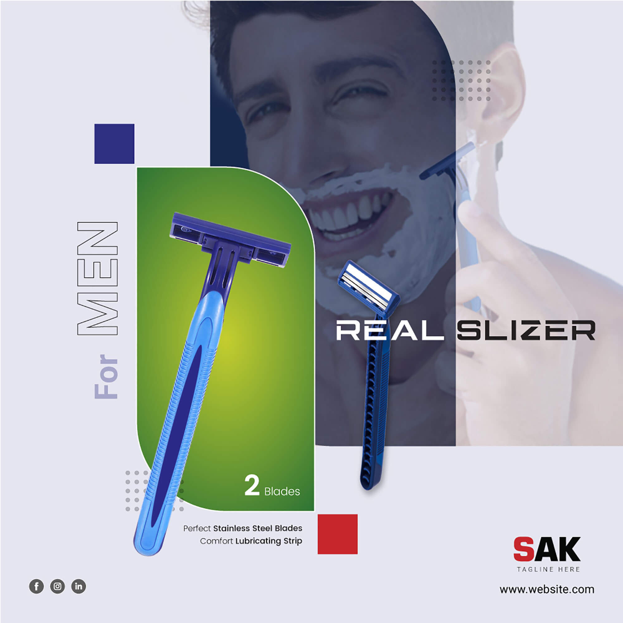Picture of a man shaving his face with a razor.