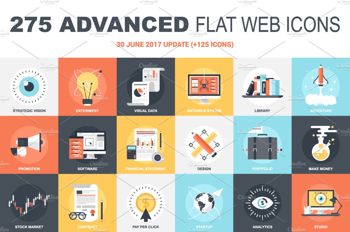 275 Advanced Flat Web Icons cover image.