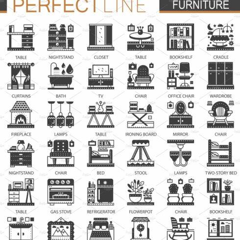 Furniture interior concept icons cover image.