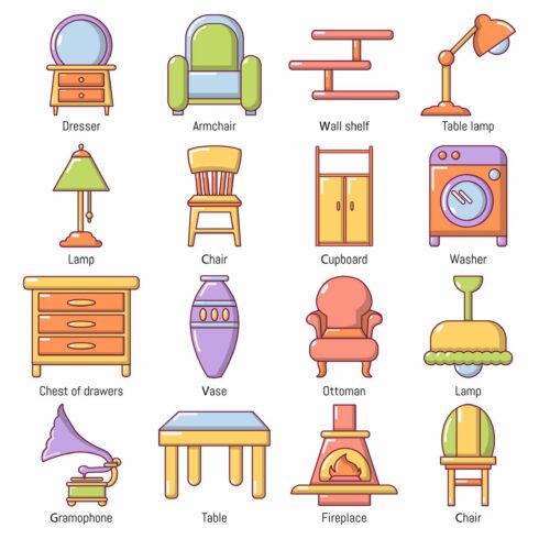 Interior furniture icons set cover image.