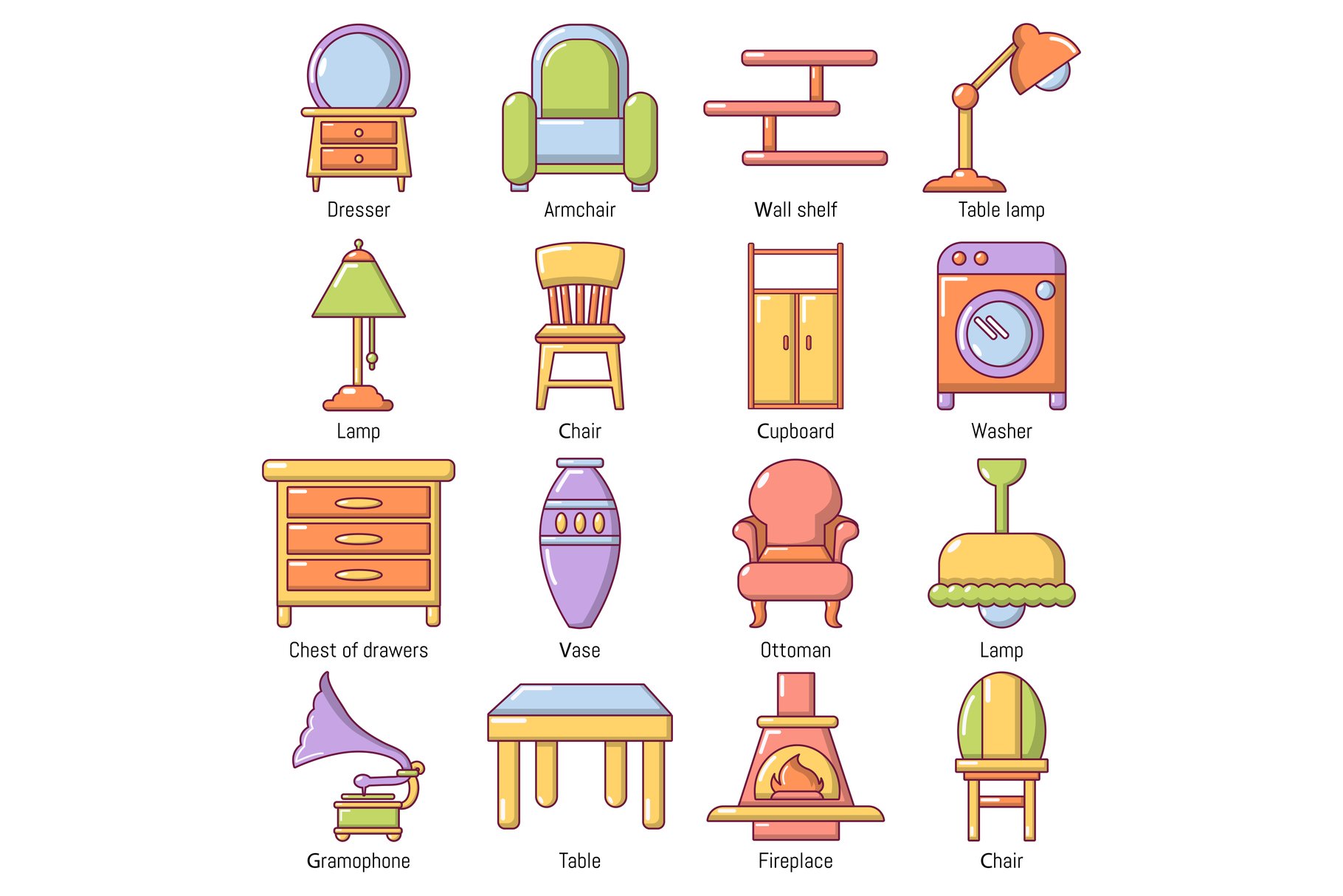 Interior furniture icons set cover image.