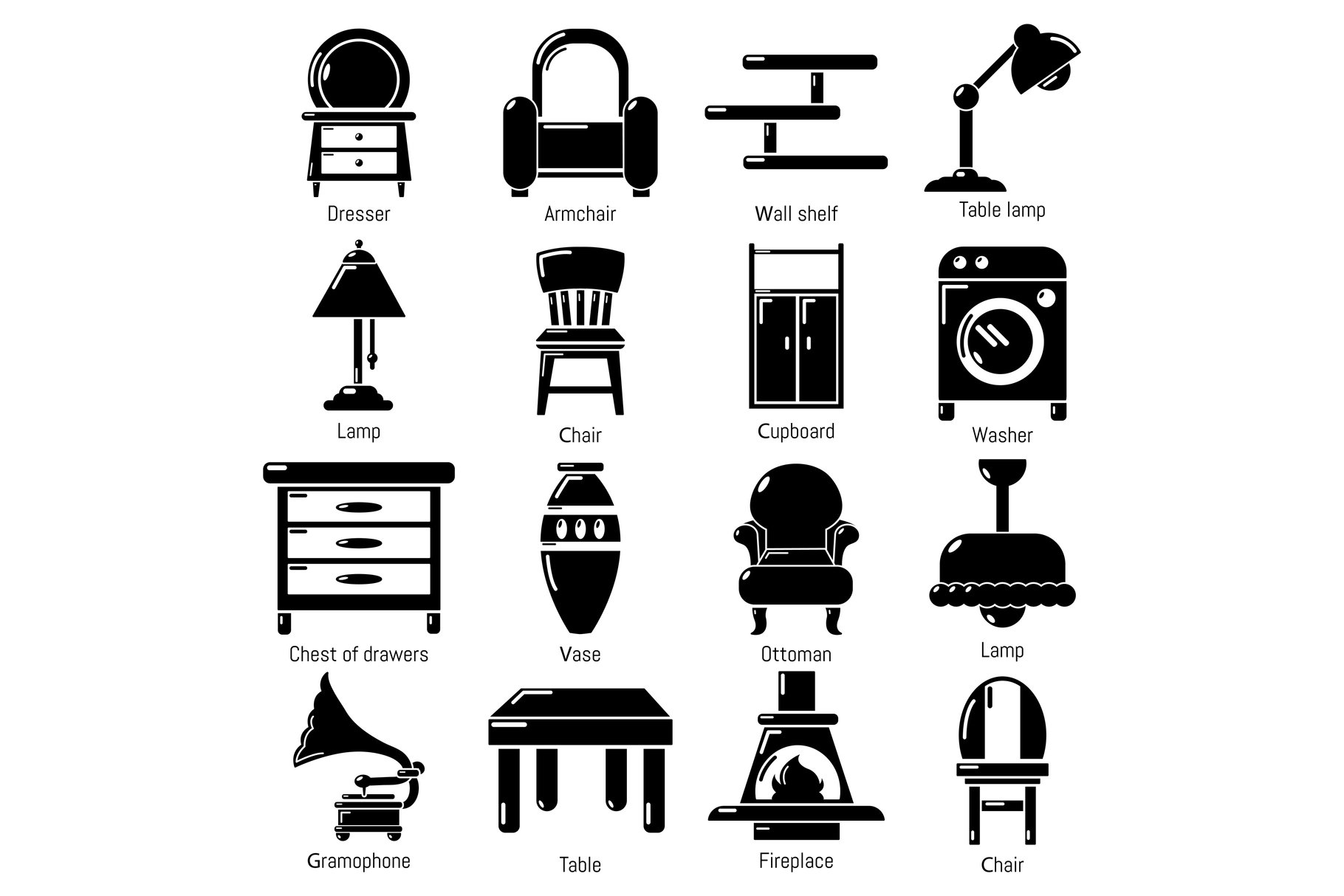 Interior furniture icons set, simple cover image.
