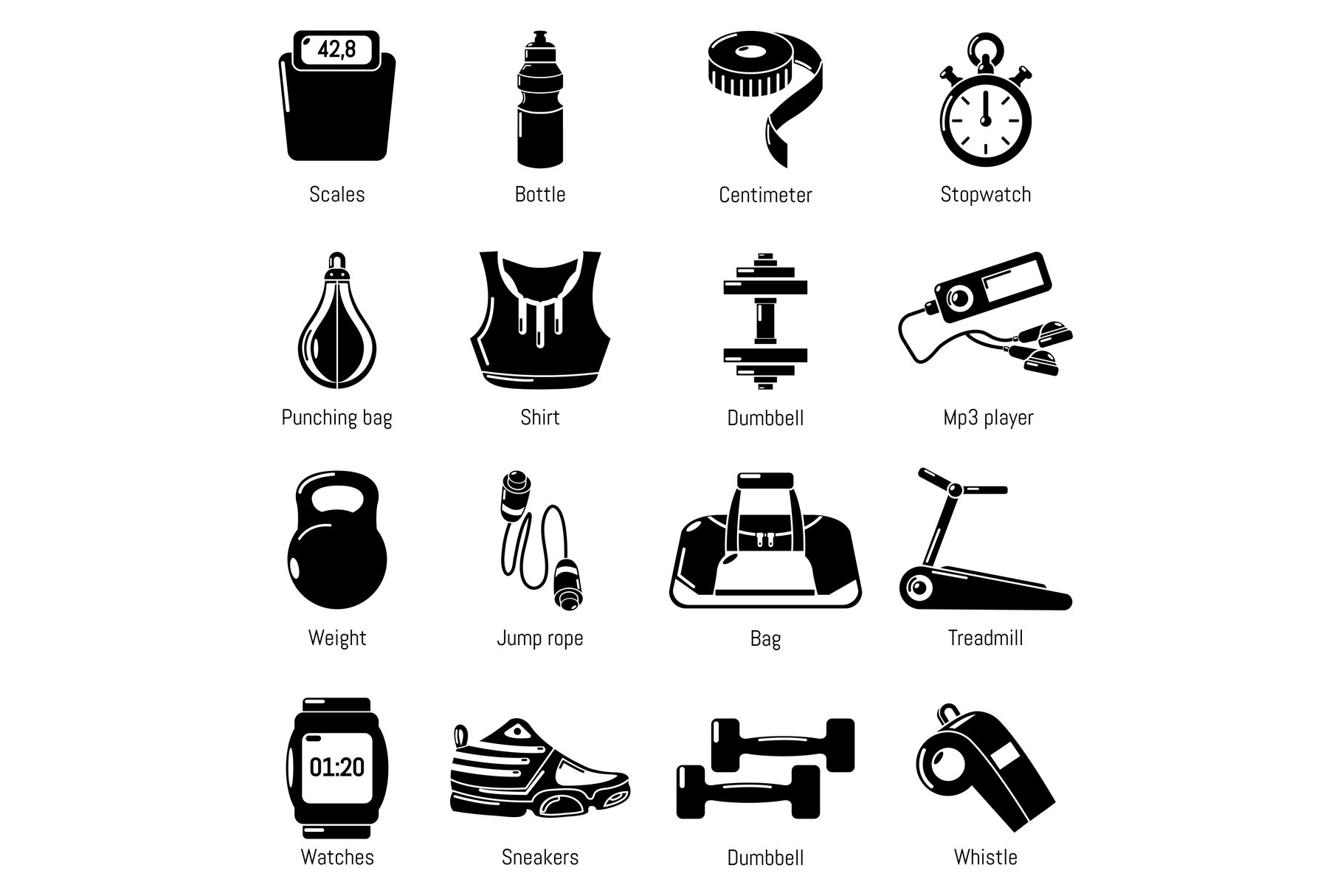 Gym sport icons set, simple style cover image.