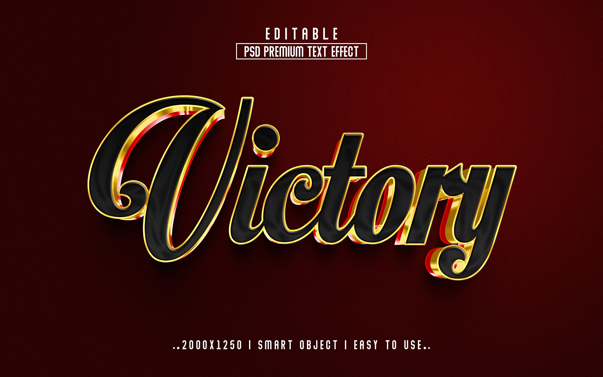 Red background with gold lettering that says victory.