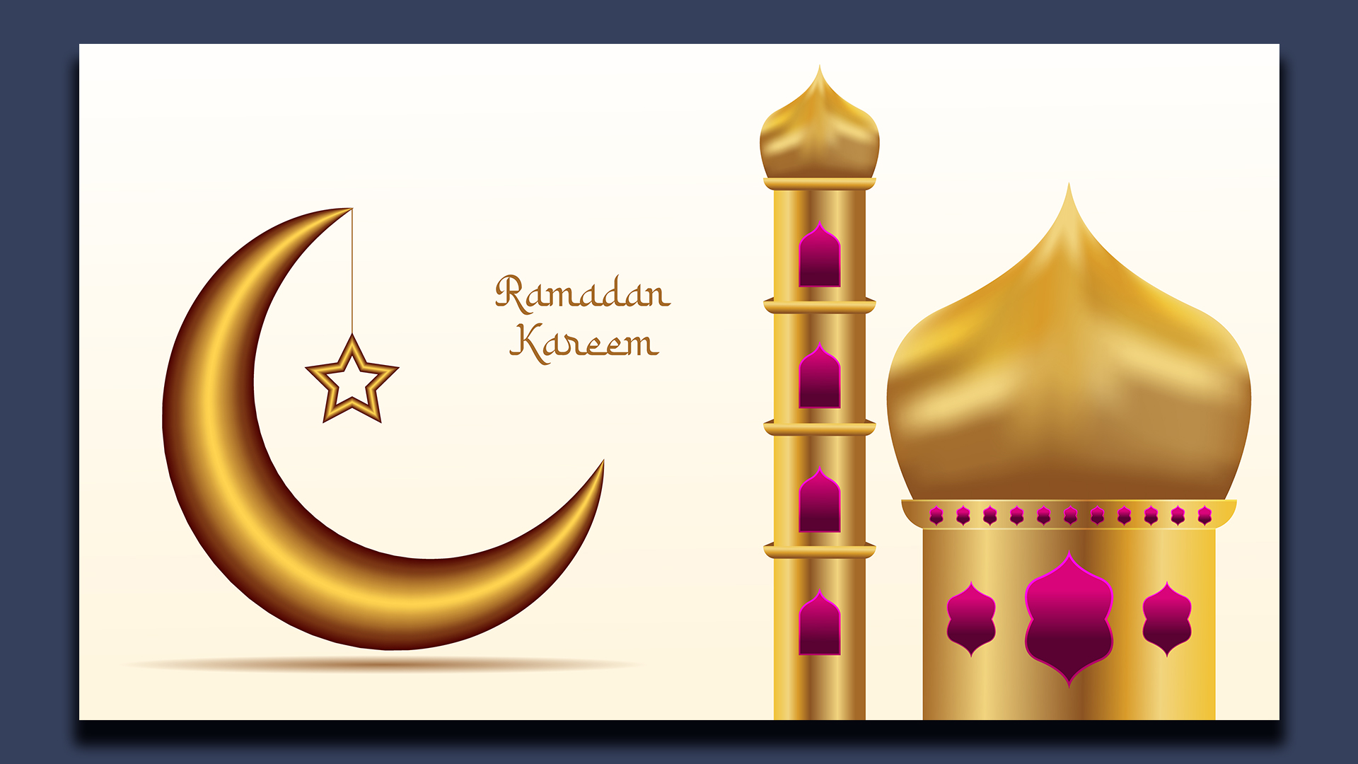 Ramadan kareem greeting card with a crescent and a star.