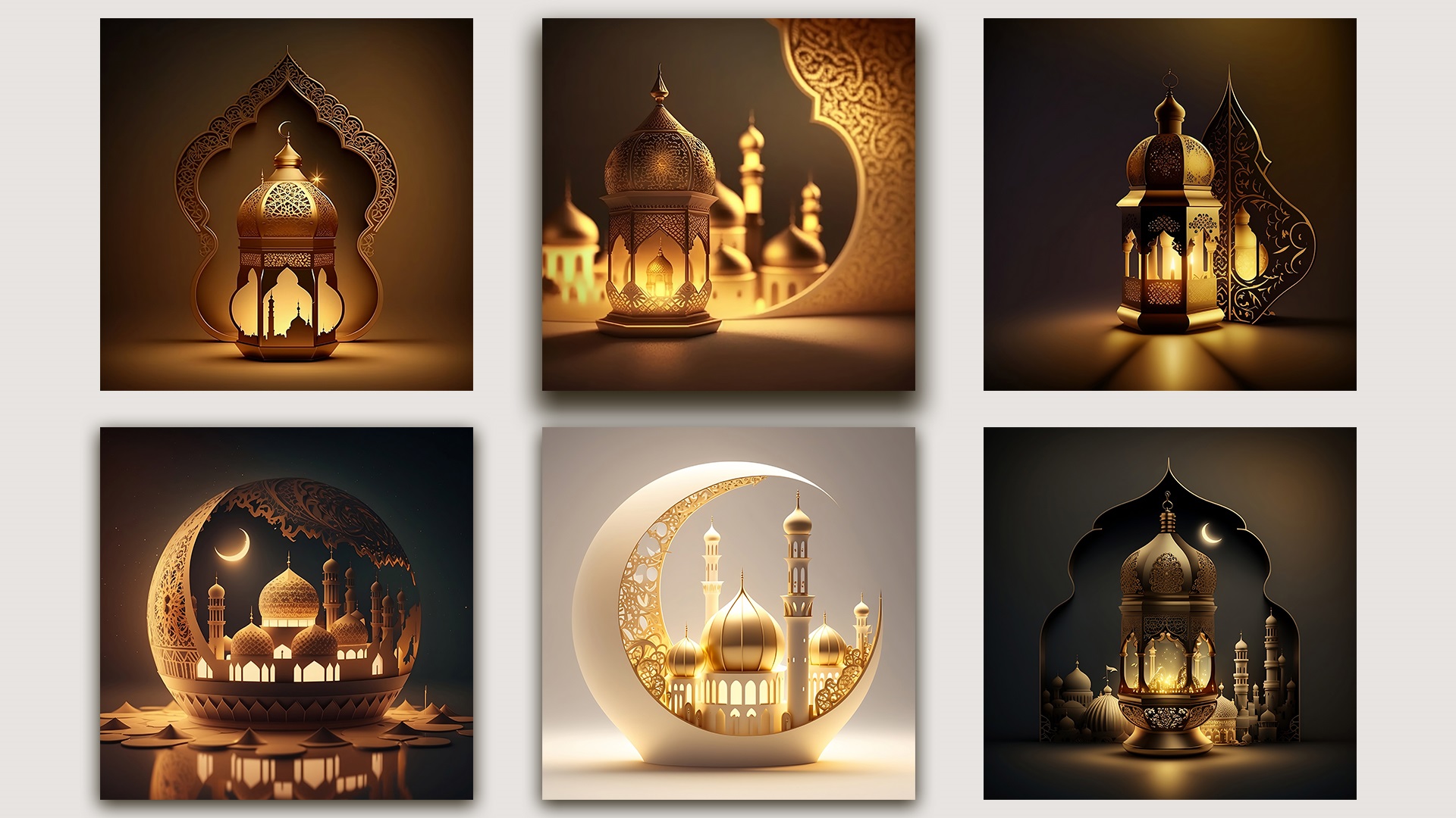 Series of photos with a lantern in the shape of a mosque.