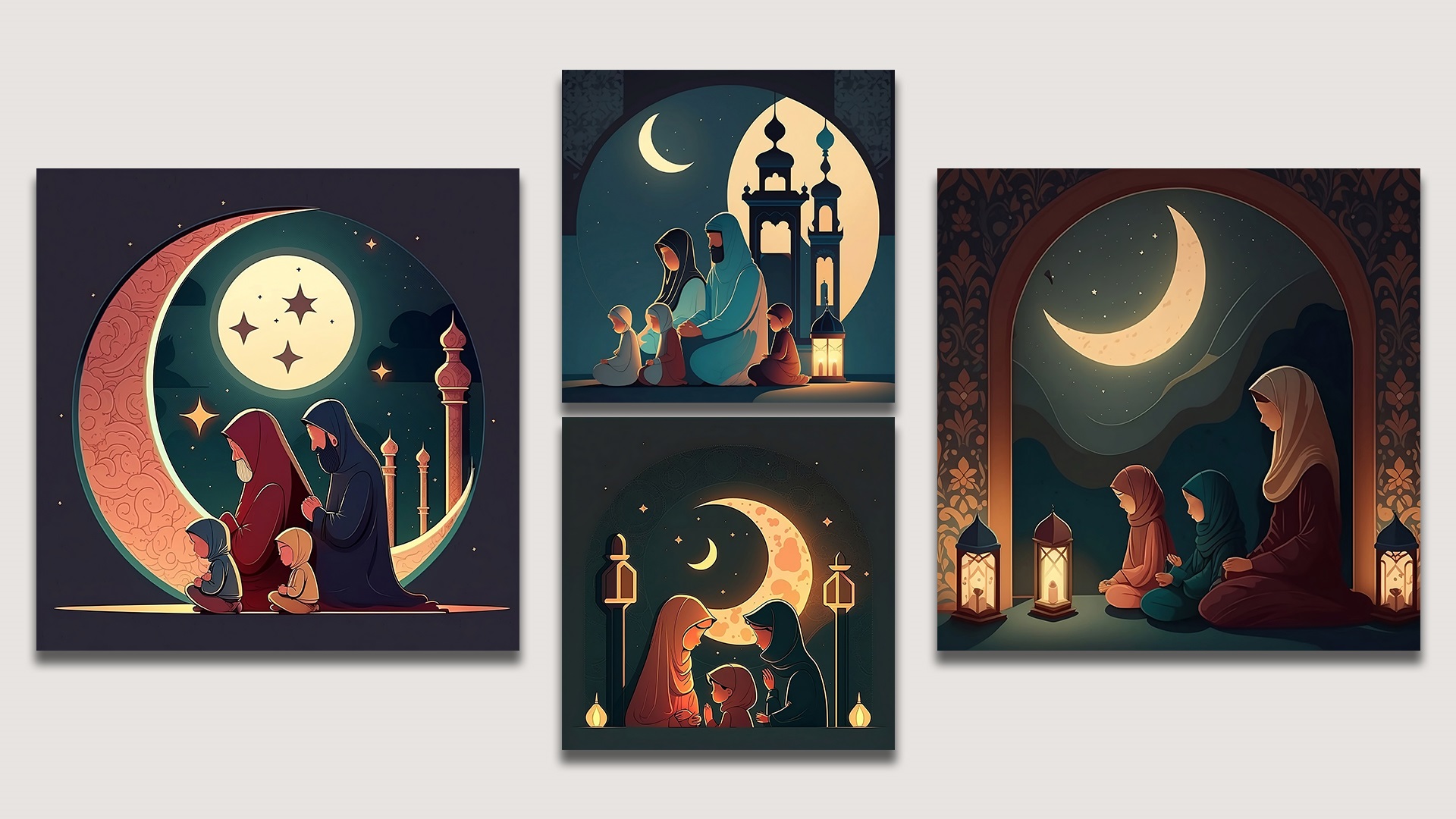 Set of three pictures of a nativity scene.