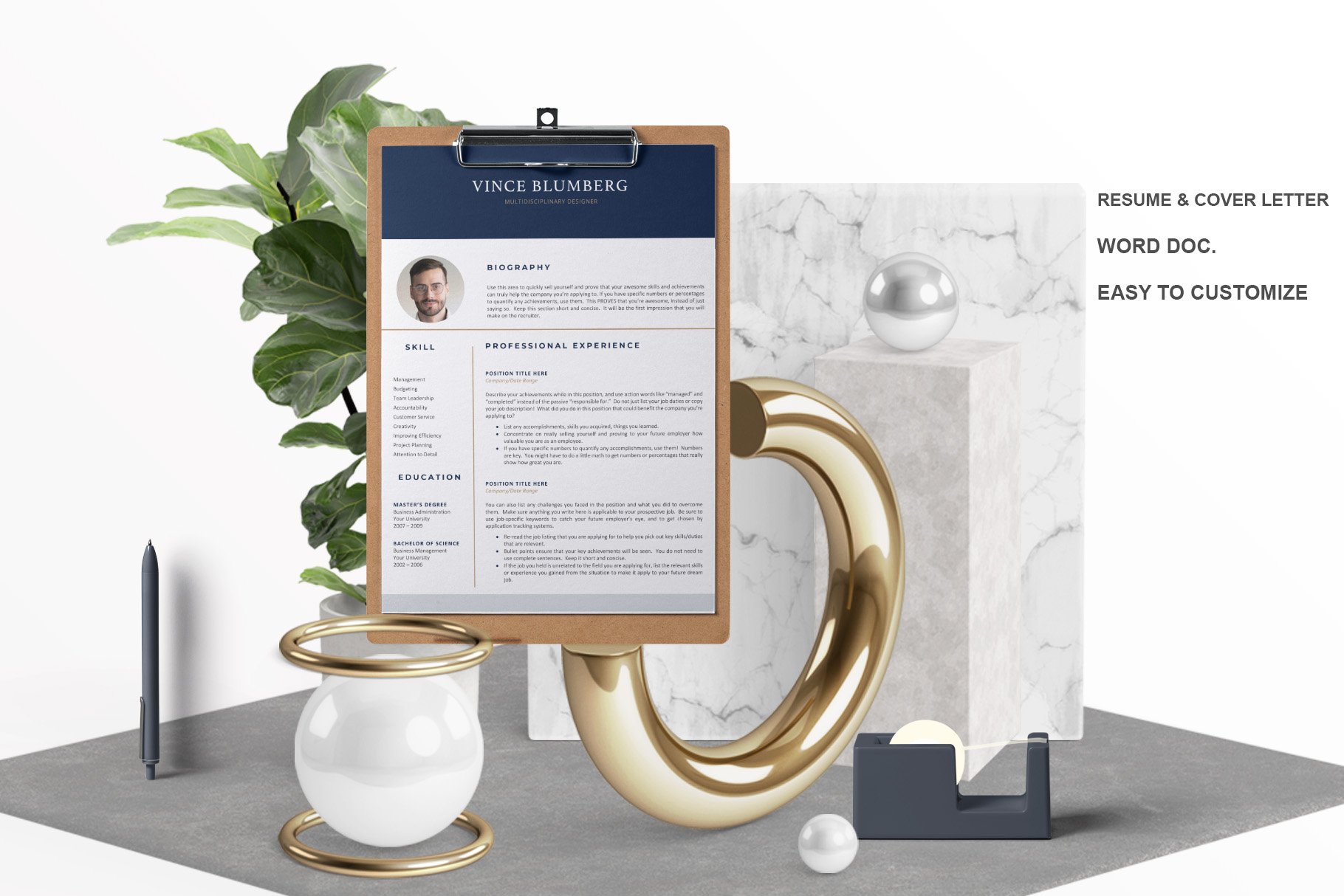 4 Page Resume/CV Template - Vince cover image.