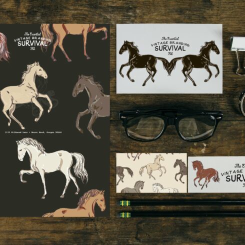 Horse vector seamless + clipart set cover image.