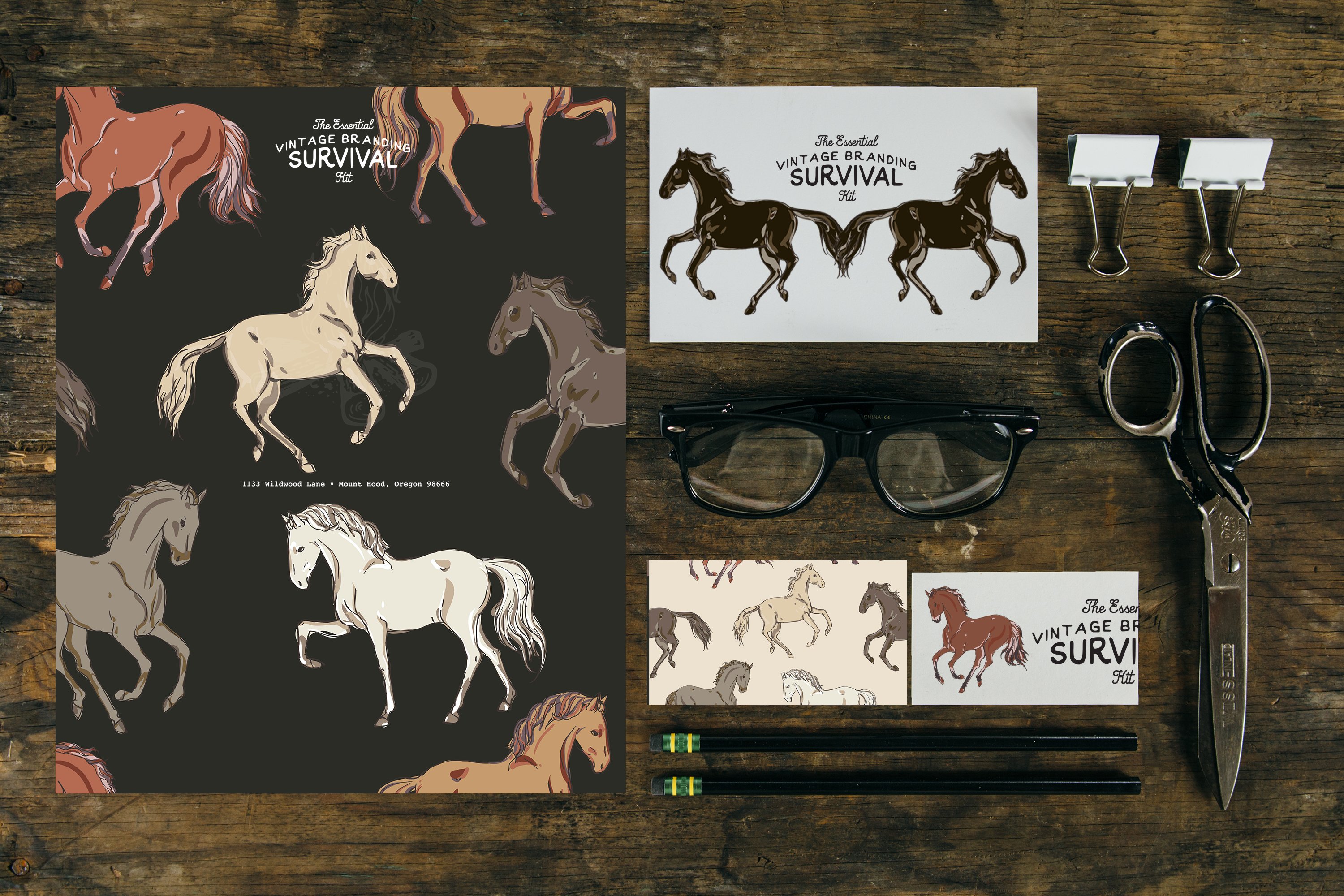 Horse vector seamless + clipart set cover image.