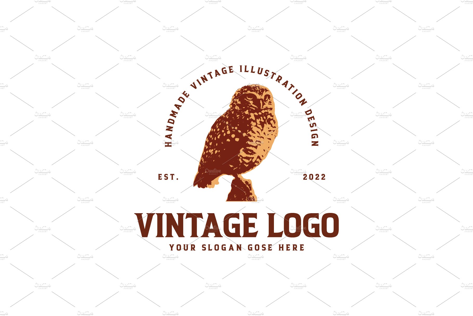 vintage owl logo design preview image.