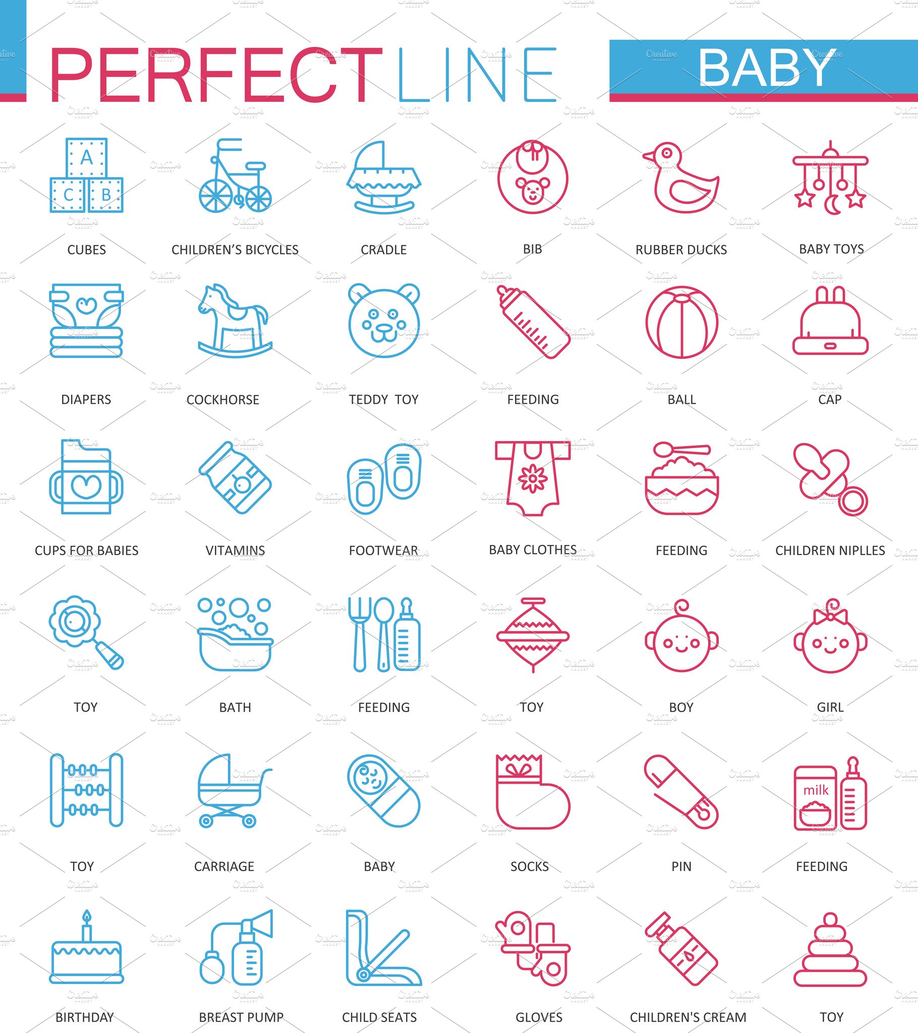 Baby care web icons set. cover image.