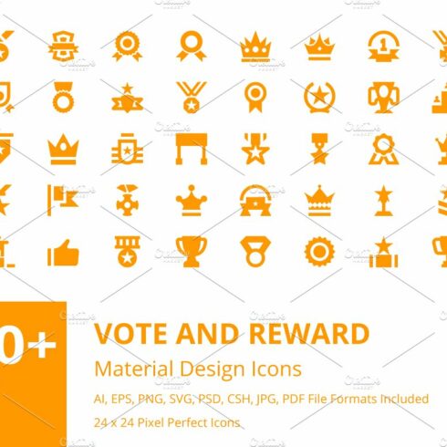 150+ Vote and Reward Material Icons cover image.