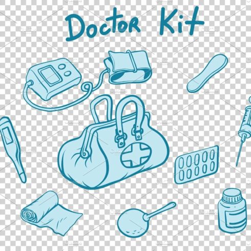 doctor kit medical instruments and medicines cover image.