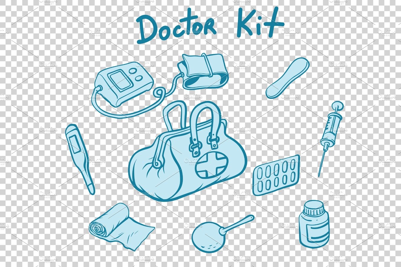 doctor kit medical instruments and medicines cover image.