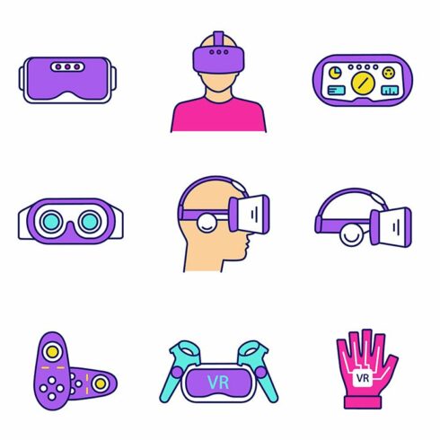 Virtual reality color icons set cover image.