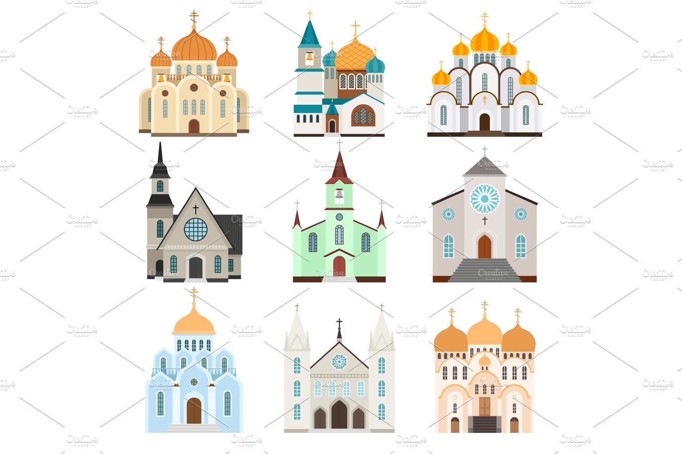 Christian sanctuary building icons cover image.