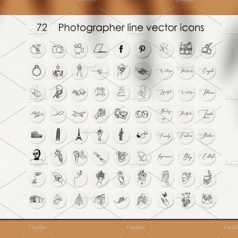 72 Photographer line vector icons cover image.
