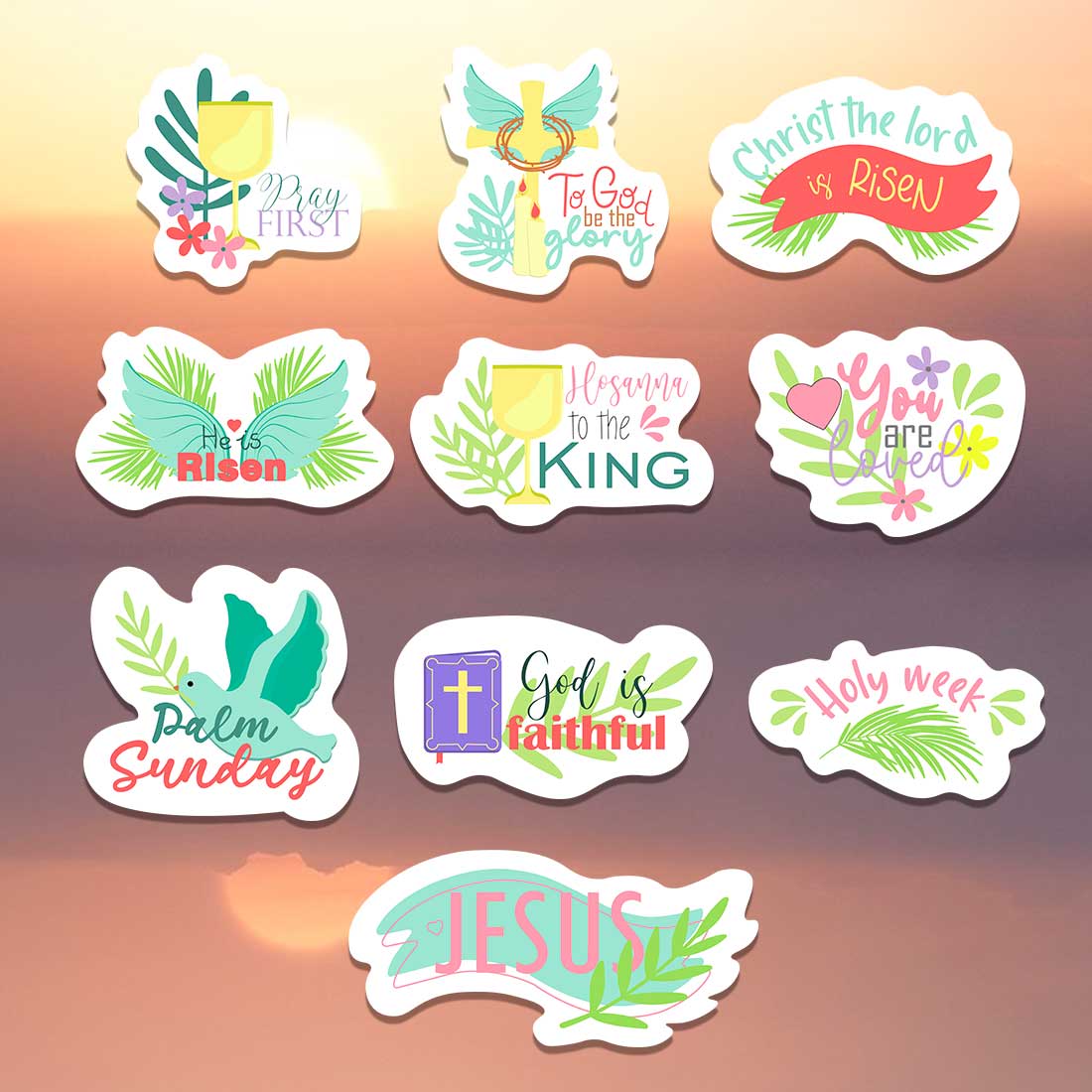 Palm Sunday stickers | 10 png/jpeg/eps preview image.
