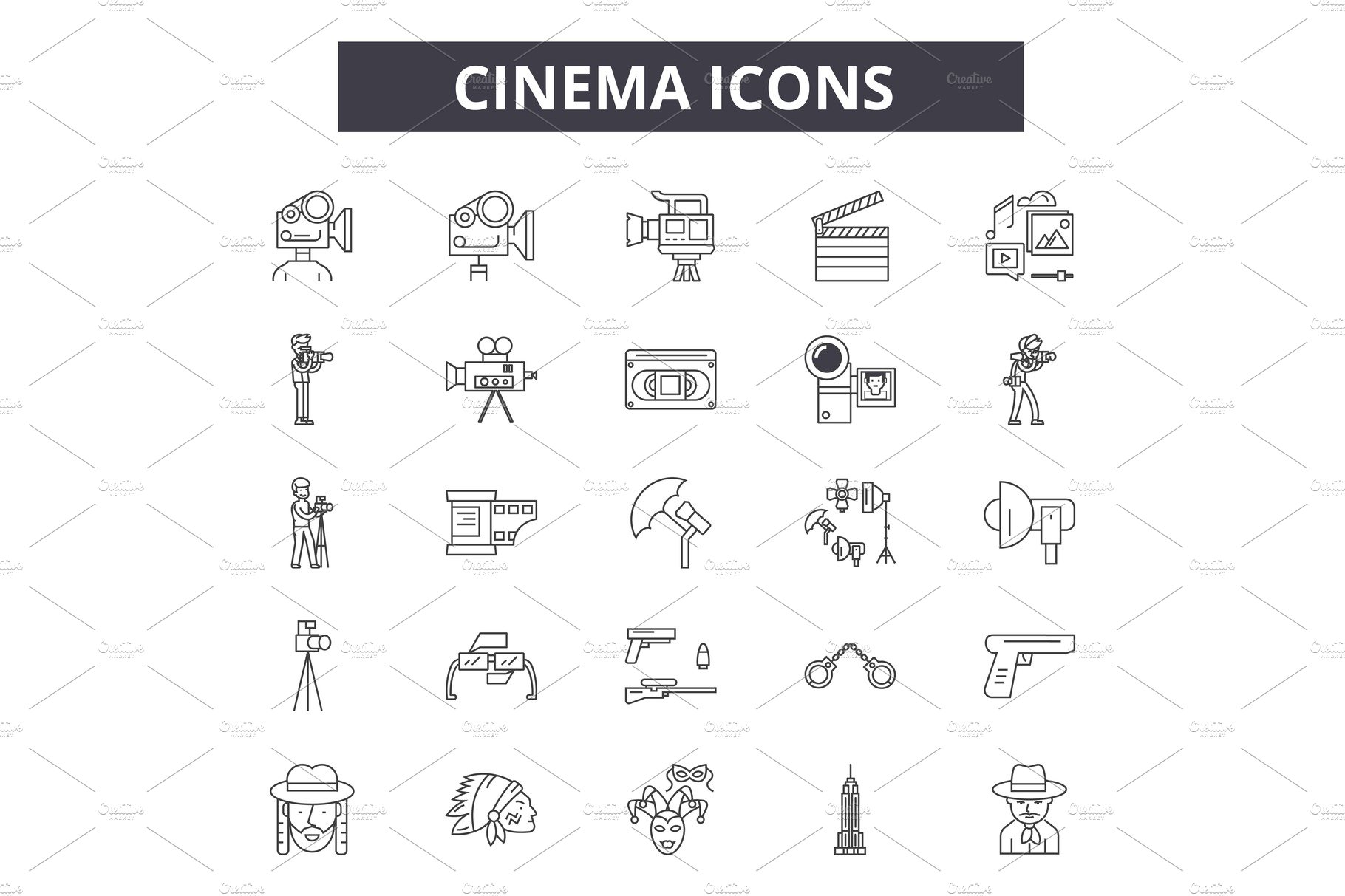 Cinema line icons for web and mobile cover image.