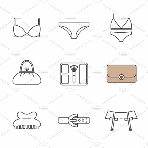 Women's accessories linear icons set cover image.