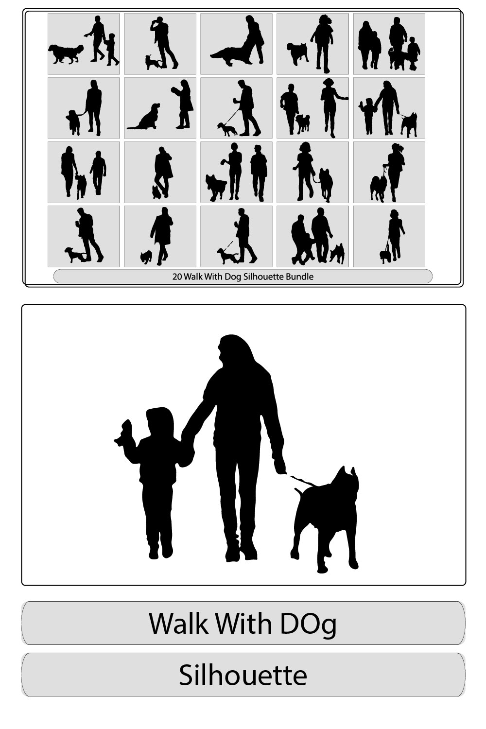 People walking with dogsA man walking his dog, Man Walking Dog,Black and white vector illustration pinterest preview image.