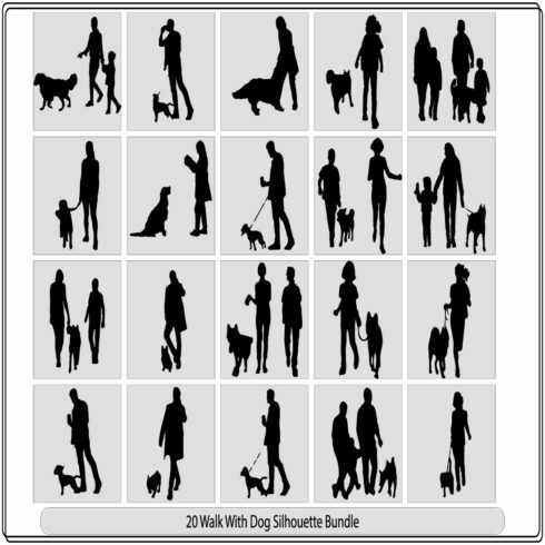 People walking with dogsA man walking his dog, Man Walking Dog,Black and white vector illustration cover image.