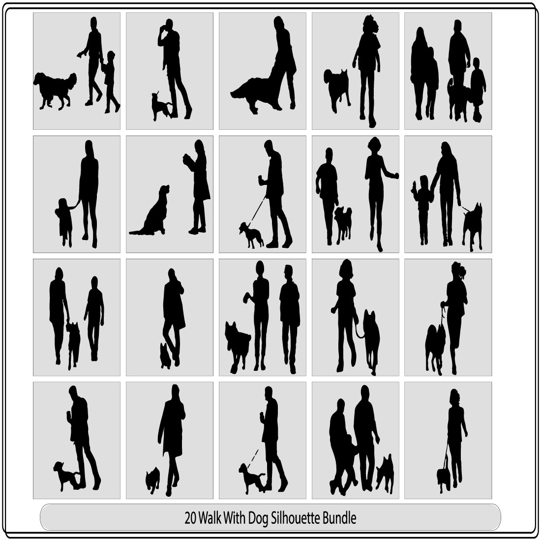 People walking with dogsA man walking his dog, Man Walking Dog,Black and white vector illustration cover image.
