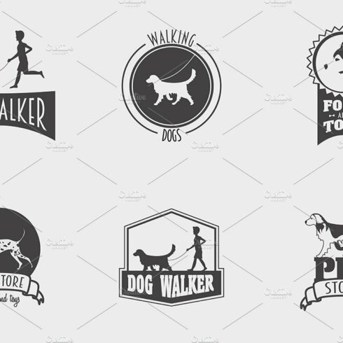Set of pet shop, dog walker logos cover image.