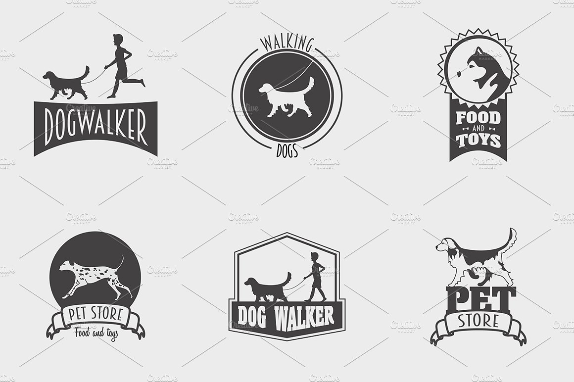 Set of pet shop, dog walker logos cover image.