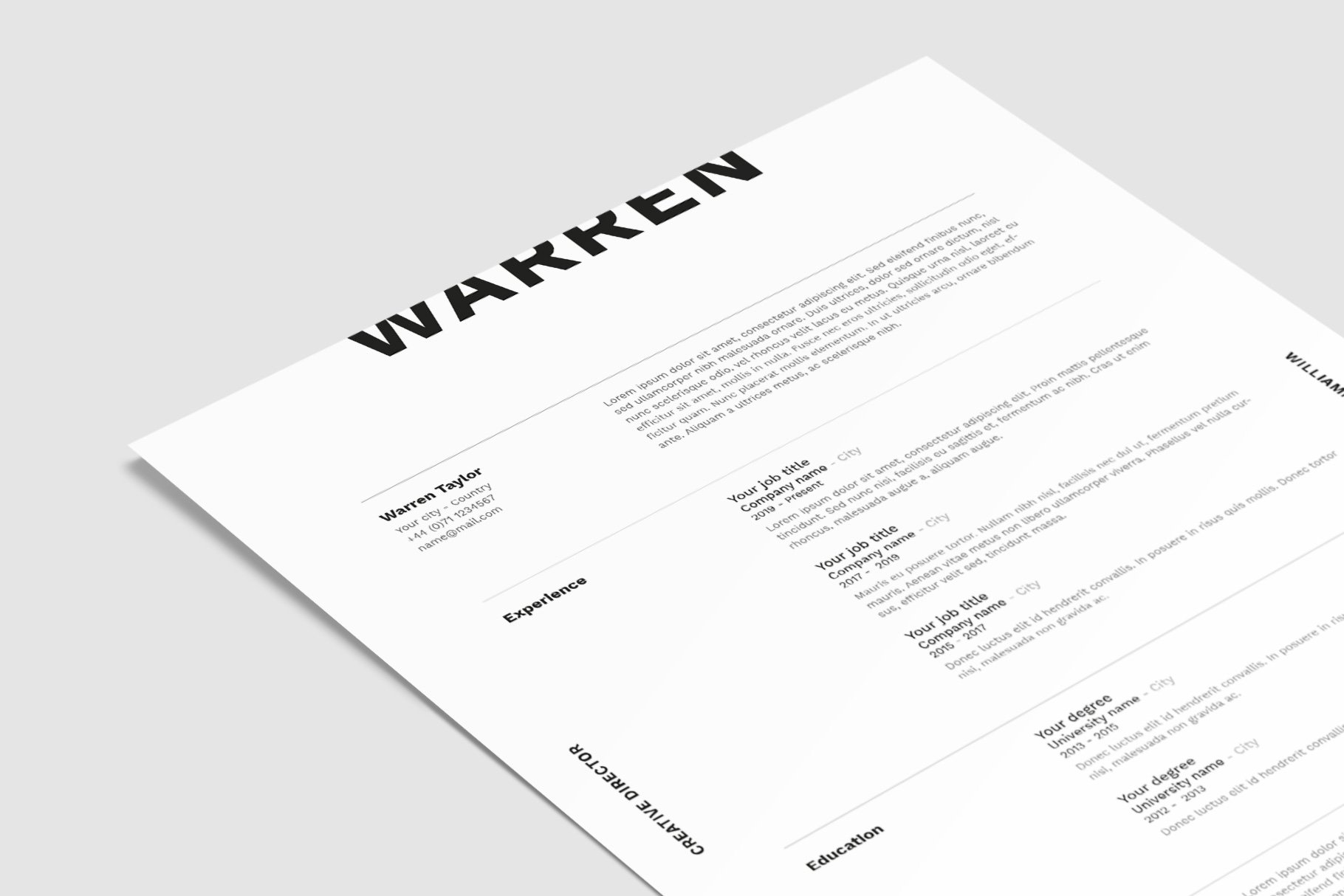 Warren | CV / resume template preview image.