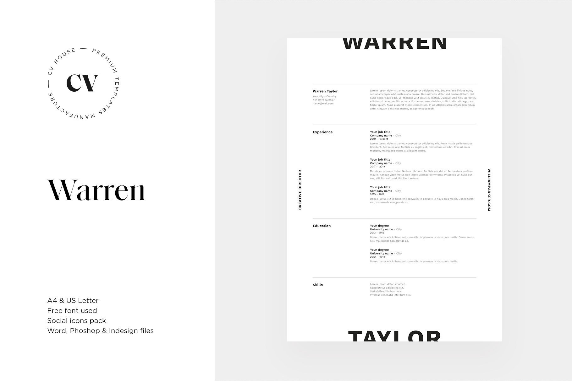 Warren | CV / resume template cover image.