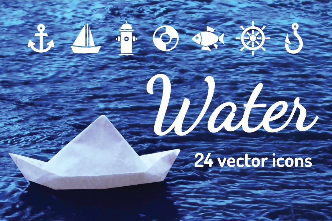 WATER - vector icons cover image.