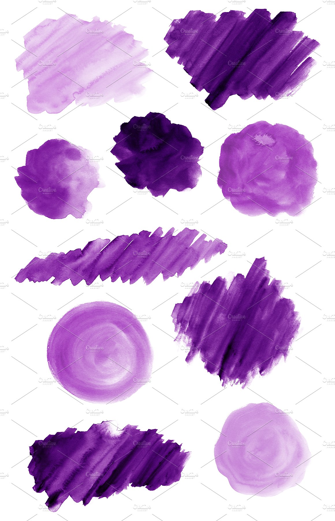 50 Purple Watercolor Shapes preview image.