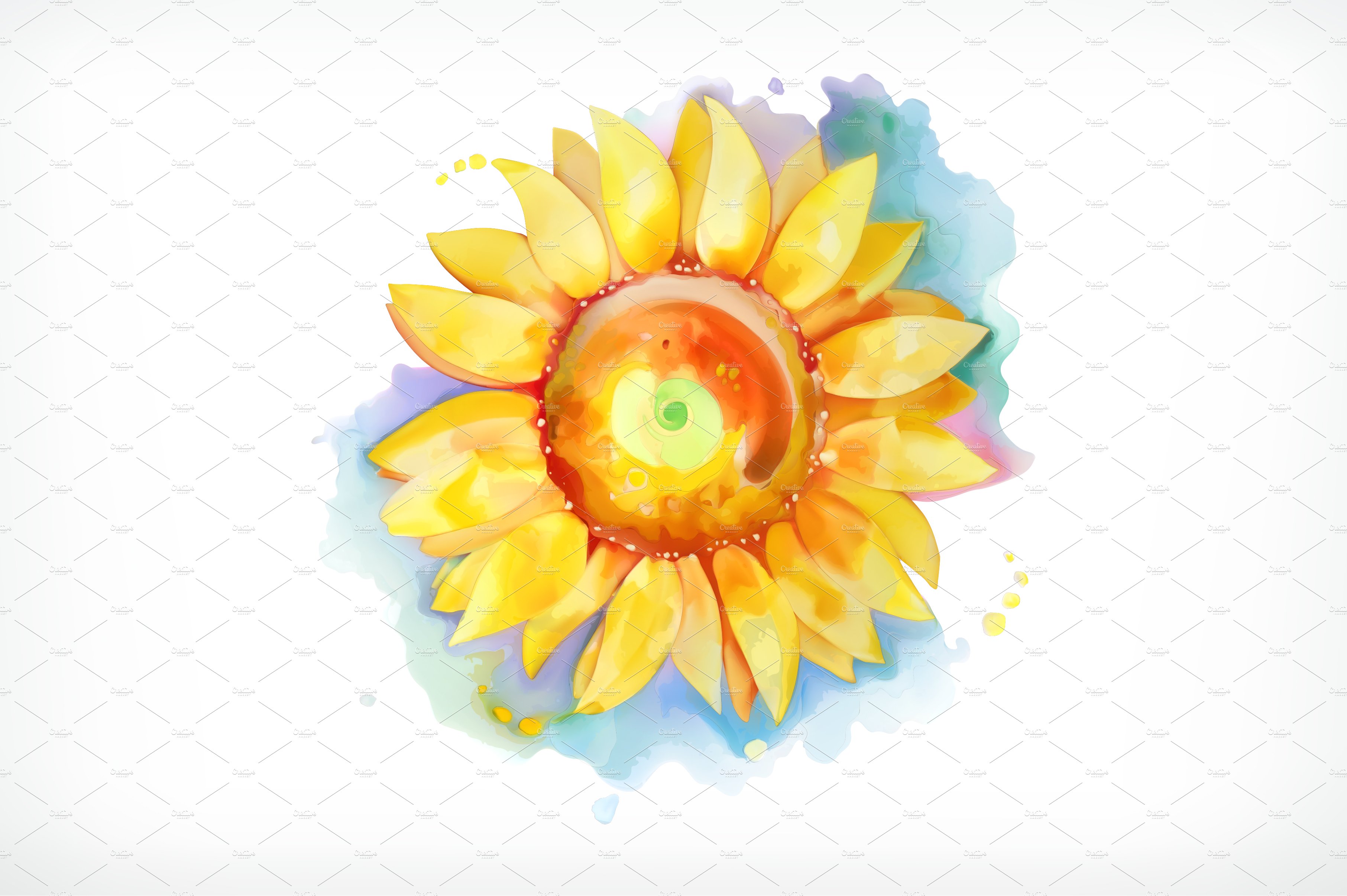Sunflower watercolor painting vector cover image.