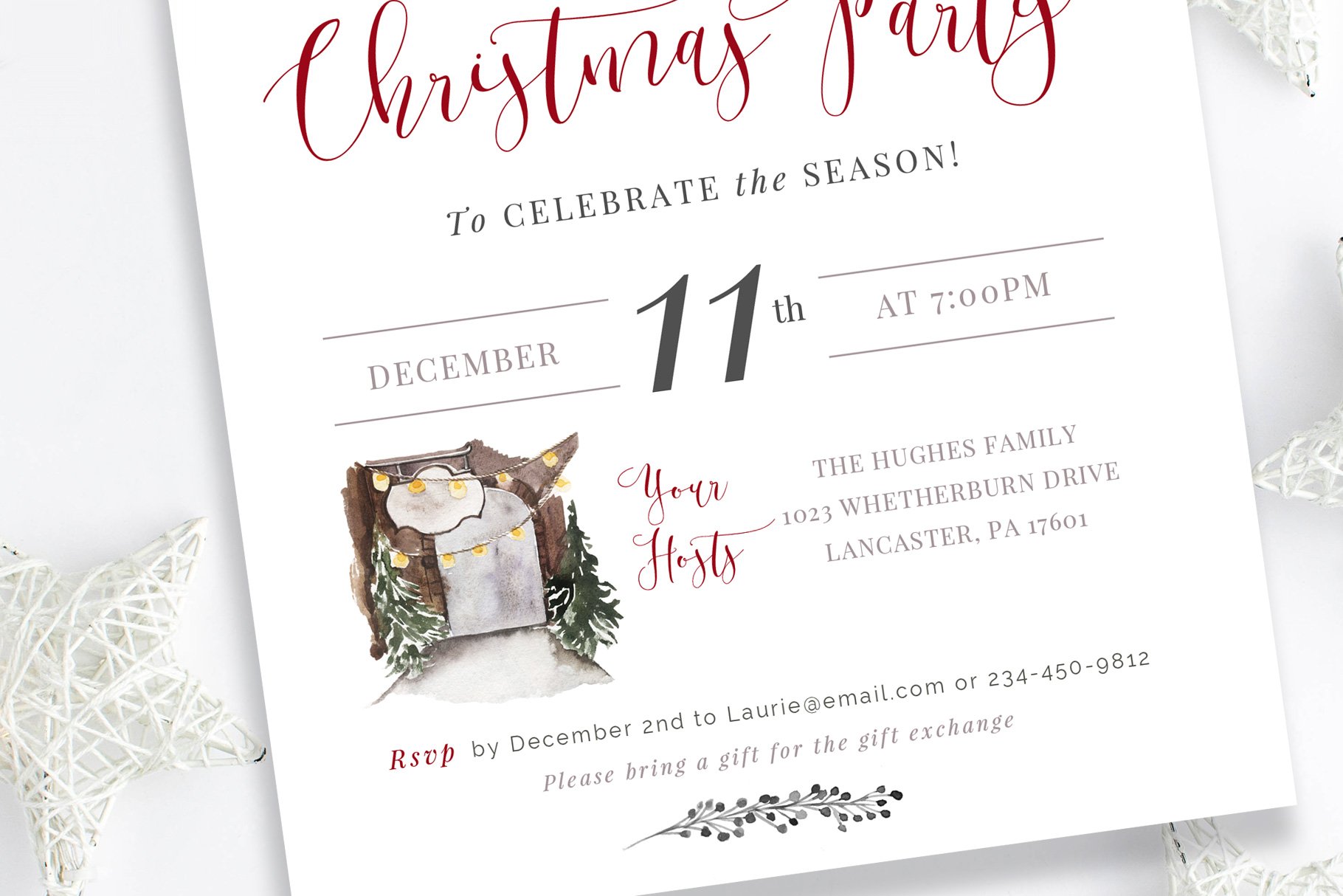 Christmas Party Invitation Template preview image.