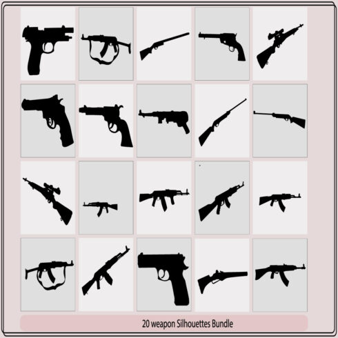 Big arsenal weapon,Weapons silhouette set,Set of Various Modern Weapons -Vector Silhouettes cover image.
