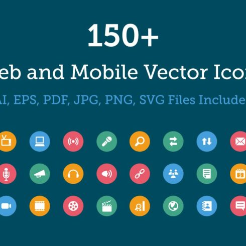 150+ Web and Mobile Vector Icons cover image.